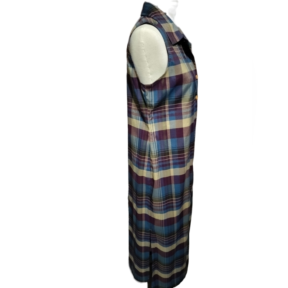 2465)Vtg 90's Expressions Multicolor Plaid Sleeveless Collar Shirt Dress Size 12 - Picture 5 of 8